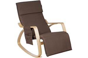 Gremium Poltrona Dondolo Con Seduta Ergonomica In Tessuto, Doppio Cuscino Imbottito, Struttura Allungabile In Legno Con Braccioli E Poggiapiedi Regolabile In 3 Posizioni