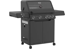 RÖSLE Gasgrill ALLFLAME Hero 4 – 4 Brenner (je 3,5 kW), PRIMEZONE, BACKBURNER, 70x45 cm Grillfläche, Gusseisenroste, Alu-Druckguss, Deckel mit Glaseinsatz, beleuchtete Drehknöpfe, schwarz