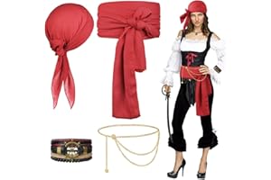 Alaoo 4 szt. zestaw akcesoriów do kostiumu pirata, akcesoria kapitana piratów z pasem bandany, średniowieczny renesansowy kostium korsarza na Halloween, imprezę korsarza, czerwony
