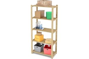 Lenmar Serie B Holzregal, Kiefer, Holz, Hellbeige, 5 Böden, Bücherregal, Holzregal, Standregal, Wandregal, Regal mit 5 Böden, Büroregal, für Wohnzimmer (B-24 170 x 80 x 40cm 5 Böden)
