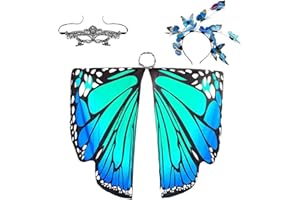 LUFEIS Schmetterling Kostüm Damen, Schmetterling Umhang Damen mit Haarreif Schmetterlingsflügel, Poncho mit Damen Spitze Maske, für Party Weihnachten Kostüm Cosplay Karneval Fasching (168x135cm)