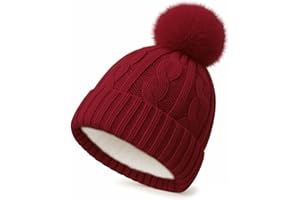 OUTFIT SPRING Gorro Mujer Invierno con Pompón Gorro de Punto Forrado en Polar Cálido y Suave Gorro Térmico para Mujer
