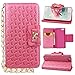 Produktbild iPhone 5s Lederhülle, Asnlove Bowknot Muster PU Ledertasche Schutzhülle + Weich Hülle Stand Feature Flipcase Tasche Leather Case mit Standfunktion und Karte Halter Magnetverschluss Strap Chain Etui mit Karte Slots für Apple iPhone SE Case, iPhone 5s Cover - Heißrosa