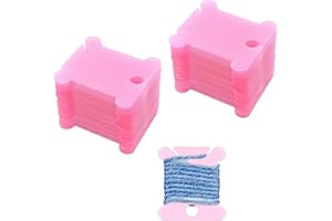 LICQIC 50 Pcs Plastic Floss Bobbins, Thread Cards with Floss Winder, Embroidery Thread Organiser for Cross Stitch Weaving DIY Crafts Sewing Storage, Pink
