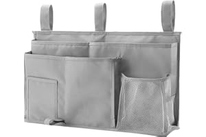 ACCMUZZY 8 Pockets Bedside Organiser,600D Oxford Bedside Shelf,Hanging Bedside Pocket,Velcro Strap Bed Storage Pocket,Bed Pocket Bedside Storage Caddy for Bunk,College,Dorm,Room,Bed Rail,Hospital (Grey)