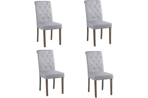 JINPALAY Set 4 pezzi Sedie Sala da Pranzo Sedie Cucina Imbottite Grigio Sedia in Tessuto Eleganti Gambe in Legno con Alto Schienale Moderne