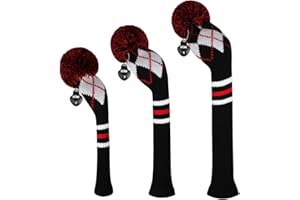 Scott Edward Knitted Golf Club Head Covers for Woods 3Pcs Set Golf Driver (460CC) Fairways and Hybrid/UT with Rotating Number Tags