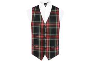 Dobell Mens Green Tartan Waistcoat Regular Fit 5 Button