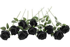 JUSTOYOU 10 PCS Rose Kunstseidenblumen Blumenstrauß Home Office Hochzeitsarrangements (Schwarz)