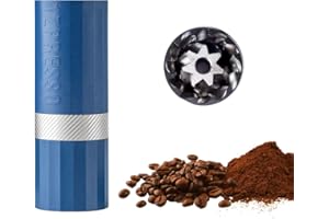 1Zpresso Q Air Moulin à Café Manuel - Bleu - Assemblage heptagonal en acier inoxydable, meule conique, boîtier en plastique, léger, format voyage, réglage numérique ajustable, démontage sans tracas.