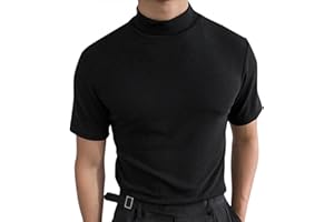 Celucke Sport T-Shirt Herren Tshirt mit Rollkragen Shirt Slim Fit Muskelshirts Sommer Kurzarm Schnell Trocknendes Rundhals Kurzarmshirt Einfarbig Stretch Sweatshirt