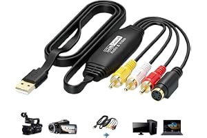 HOSPAOP USB 2.0 VHS till Digital Converter - 1080P videoinspelningskort för digitalisering av VHS, AV- och RCA-adapter, DVD till PC videobandspelare, kompatibel med Windows och Mac OS