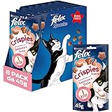 Purina Felix Snack per Gatti "Crispies" - 8 Confezioni da 45 g per Gatti Adulti - Snack Gatto con Salmone e Trota