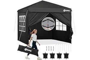 Sekey 3m x 3m One-Touch Pop Up Gazebo with Sides – Instant Setup, Heavy Duty & Waterproof 1000mm, Includes 4 Weight Bags for Extra Stability – Perfect for Outdoor Events, (Black, 3 x 3 with Sides)