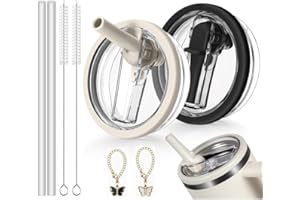 GUIDRE 2 unidades para tapa Stanley Cup a prueba de fugas, con 2 pajitas y 1 cepillo para pajita, tapa de repuesto reutilizable, compatible con Stanley Quencher H2.0 40oz Cup