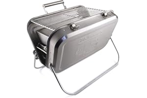 BRISA VW Collection - BBQ Portable en Forme de Valise Volkswagen avec Grille, poignée de Transport en Acier Inoxydable T1 Bus (Silhouette/Argent).