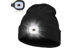 Pomarks LED Lighted Hat,USB Rechargeable Head Torch Hat, Winter Warm for Men Dad Him Women, Unisex Headlamp Stocking fillers Cap with Light for Walking at Night,Fishing,Camping,Hunting