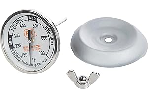 PK Grills Tel-Tru BBQ Grill Thermometer Outdoor Grilling Temperature Gauge Kit, Includes Charcoal/Smoker Thermometer Probe, Wing Nut, and Silver Flashing, PK99085