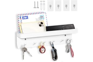 Echehi Schlüsselhalter mit 6 Haken, Einfach zu Installierende Schlüsselbrett Ohne Bohren, Metall Schlüsselablage, Garderobe, Briefständer, Geeignet für Eingangsbereiche und Hinter Türen. Weiß