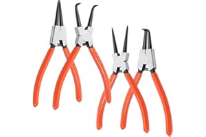 BAIEYE Juego de 4 Alicates Circlip,Alicate Para Arandelas Con 90° de Curvatura Interior,Longitud de la Punta 1,6mm,Antideslizante,Ahorra Esfuerzo,Ideal Para Aplicaciones Industriales y Domésticas