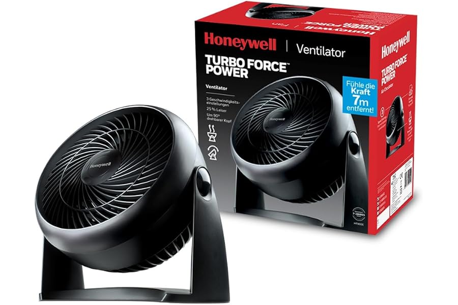 Honeywell TurboForce Turbo-Ventilator (Geräuscharme Kühlung, verstellbarer Neigungswinkel bis zu 90°, 3 Geschwindigkeitseinst
