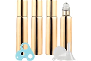 ZEOABSY Portatile 4 Pezzi Bottiglia da 10 ml in Vetro con oro rivestimento-UV vuoti roll-on Bottiglia con sfera in acciaio inox, per cosmetici cosmetici per oli essenziali e profumo, viaggi
