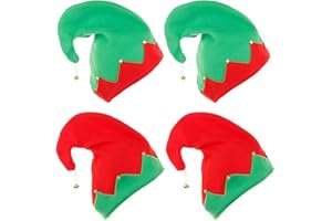 Osuter 4PCS Gorro de Elfo Sombreros Elfo de Navidad Disfraz de Duende Rojos y Verde Gorro Disfraces Accesorios