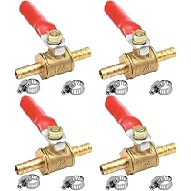 Produktbild von 6x Kugelventil 8 Mm Mit 12 Klemmen – Messing-Absperrventil Mit Widerhaken, Für Luft, Gas & Kraftstoffleitungen