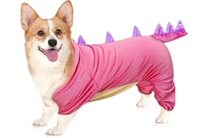 LAKWAR Costume da dinosauro per cani di piccola taglia, costume da cucciolo divertente, comoda felpa con cappuccio da dinosauro, vestiti invernali caldi e leggeri per Halloween (rosa, XL)