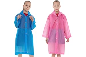 BAIYUANLI Poncho Pioggia Bambini Impermeabile Giacche Riutilizzabile Eva Trasparente per Ragazzi Leggera con Cappuccio per Campeggio, Viaggi, Festival, Concerti- Blu e Rosa