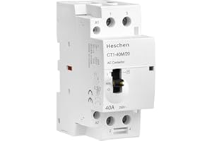 Heschen Contacteur AC modulaire domestique CT1-40M/20, 40 A, 2 pôles, 2NO, deux normalement ouverts, bobines 220 VAC, montage sur rail DIN 35 mm, avec interrupteur de commande manuel
