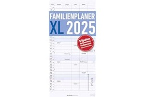 ‎ALPHA EDITION Alpha Edition - Familienplaner XL 2025 Familienkalender, 22x45cm, Kalender mit 5 Spalten, viel Platz für Notizen, Offset-Papier, deutsches Kalendarium und Ferientermine DE/AT/CH