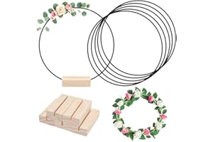 ZINUEEN 6 anillos de metal para manualidades, 30 cm, anillos decorativos para colgar, anillo de metal negro con soporte de madera, anillos de alambre para manualidades, tapiz de pared, diseño de atrapasueños