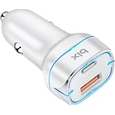 Bix BX-CCP36WT 38W Type-C PD 20W and USB-A QC 3.0 18W Dual Port LED Light Car Charger White iPhone 15/14/13/12/11/X/,