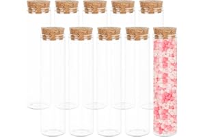 BENECREAT 10PCS 60ml Tube à essai en Verre avec Bouchon en liège Mini Bouteilles bocaux en Verre Plat Transparent pour Laboratoire, Cotillons, Candy, Épices, Perles