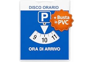 Disco Orario Auto Europeo con Busta Protettiva in PVC - 15x12 CM - BENESSERE In Linea® - Parchimetro Disco Orario Italiano x Auto e Moto - Accessori auto interno - Gadget macchina