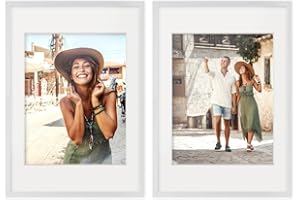 PHOTOLINI 3D Marcos de Fotos 50x70 cm para Rellenar, Blanco, 2 Piezas Marco con Profundidad para Objetos de hasta 1,5 cm, Madera MDF con paspartú y Cristal - para Manualidades y como Regalo