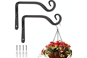 HZSOOCH 2 Pack Black Cast Iron Hanging Hooks, 6 Inch Wall Mount, Heavy Duty Plant Hanger Brackets with Screws for Indoor/Outdoor Decorative Items