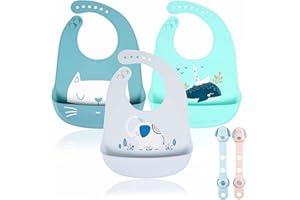 ANGNYA Baby Bibs Silicone Feeding Bibs for Babies and Toddlers Unisex Soft and Easily Wipe Clean with Wide Food Crumb Catcher Pocket