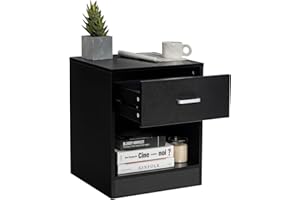 COSTWAY Stolik nocny, stolik pomocniczy z szufladą i otwartą półką, nowoczesny, do salonu i sypialni, 45 x 42,5 x 55 cm, czarny