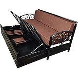 Royal Bed Manufacturer Single Size Matte Black Metal Sofa Cum Bed with Hydraulic Storage - 3 Seater | Brown (6X4) 3-Person So