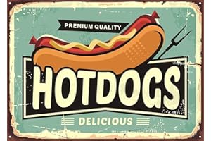 LSJUEE Plaque Métallique Hot Dog Retro. Plaque Murale Vintage Rétro Club Pub Bar Décor