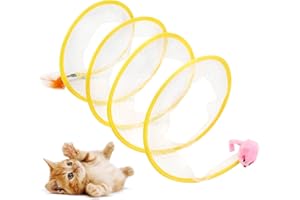 VALICAER Katzentunnel Interaktives Katzen Spielzeug Faltbar Spieltunnel S-förmiges Katzentunnel Spielzeug Mit Federn und Plüsch Maus Spielzeug für Katzen Kaninchen Welpen und Kleine Tiere