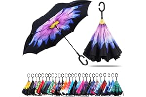 NNY Inc Double Layer Inverted Umbrella Cars Reverse Open Folding Umbrellas, Windproof UV Protection Large Self Stand Upside Down Straight Umbrella for Golf Women and Men with C-Shaped