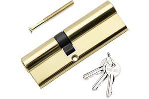 Bwintech 1 Pcs 40/60mm Euro Cilindro de Latón, 100mm Pomo/Cerradura de Cilindro de Llave con 3 Llaves Estándar de Latón, Anti Picking, Anti Drilling, Anti Snap, Anti Bumping, Acabado de Latón Pulido.