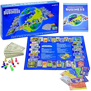 International Business Board Game for Kids Folding Board Game Mind Game for Kids with 6 Pawns, 2 Dice, 24 Houses, 26 Property Card, 4 Passport, 4 Credit Card, 1 Rules Book and 60 Dollars