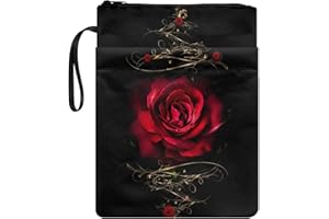 Poceacles Buchhülle mit rotem Rosen-Motiv, bedruckt, Polyester, mit Reißverschluss, für Hardcover, Taschenbuch, Schutzhülle mit Reißverschluss für Buchliebhaber