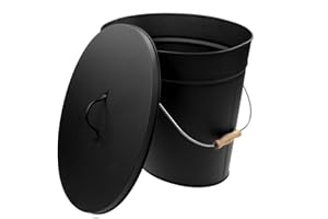 raik Ascheeimer Werner schwarz 24 l verzinkter Stahleimer mit Deckel und Holzgriff zum sicheren Transport und zur Aufbewahrung von Kaminasche aus Kaminofen oder Kamineinsatz, Maße 35x40x28 cm