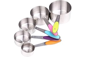 XINGXINRONG Lot de 5 Cuillères doseuses Mesure Tasses avec Poignées Acier Inoxydable Cuillère à Mesure Cuisine Mesure Cup (5 Tasses)