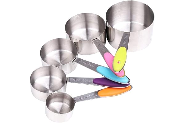 XINGXINRONG Lot de 5 Cuillères doseuses Mesure Tasses avec Poignées Acier Inoxydable Cuillère à Mesure Cuisine Mesure Cup (5 Tasses)